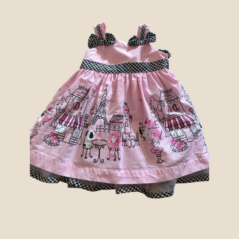 Rare Edition Baby Girls Y2k Pink Paris Eiffel Tower Poodle Gingham Dress 6M